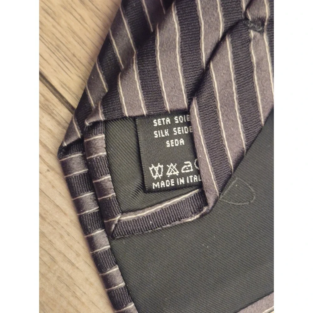 Valentino Mens‎ Silk Necktie Black Grey Diagonal Striped Made in Italy Tie